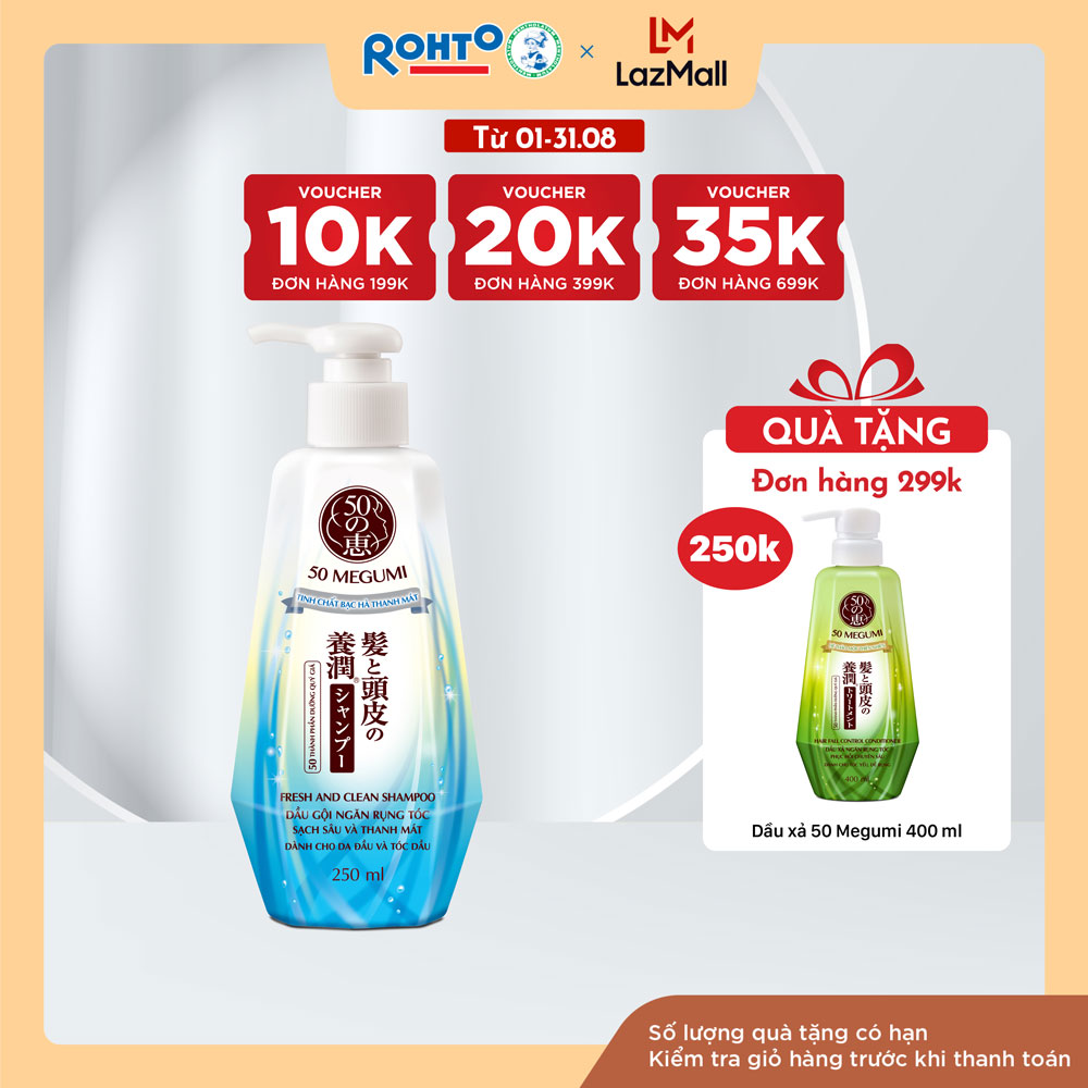 Dầu gội ngăn rụng tóc, sạch sâu và thanh mát 50 Megumi Fresh & Clean Shampoo