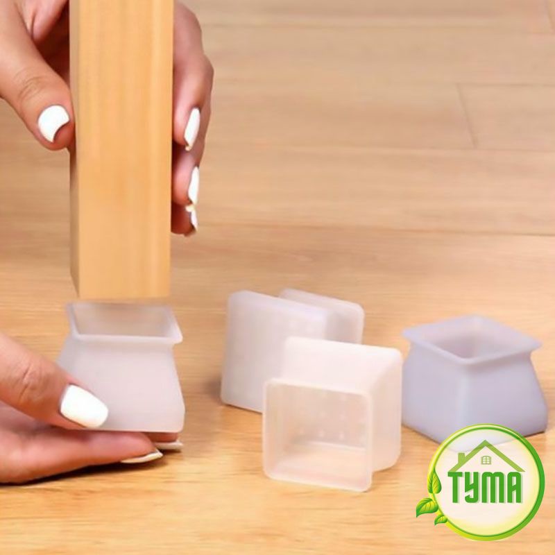 Combo 4 miếng vỏ bọc chân bàn chân ghế Silicon hình vuông, miếng silicon dày bọc chân bàn ghế chống trượt GD_BCGVuong-4