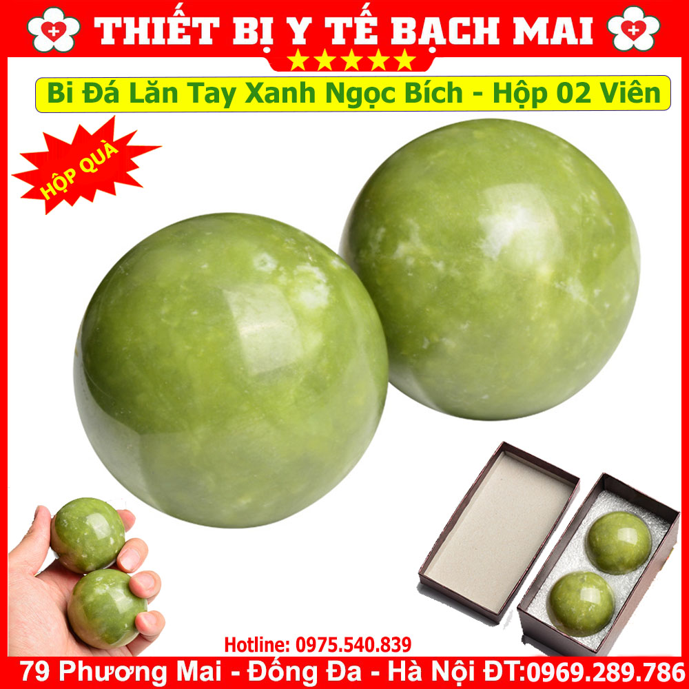 Bi đá lăn tay thiên nhiên màu xanh ngọc bích - hộp 02 viên