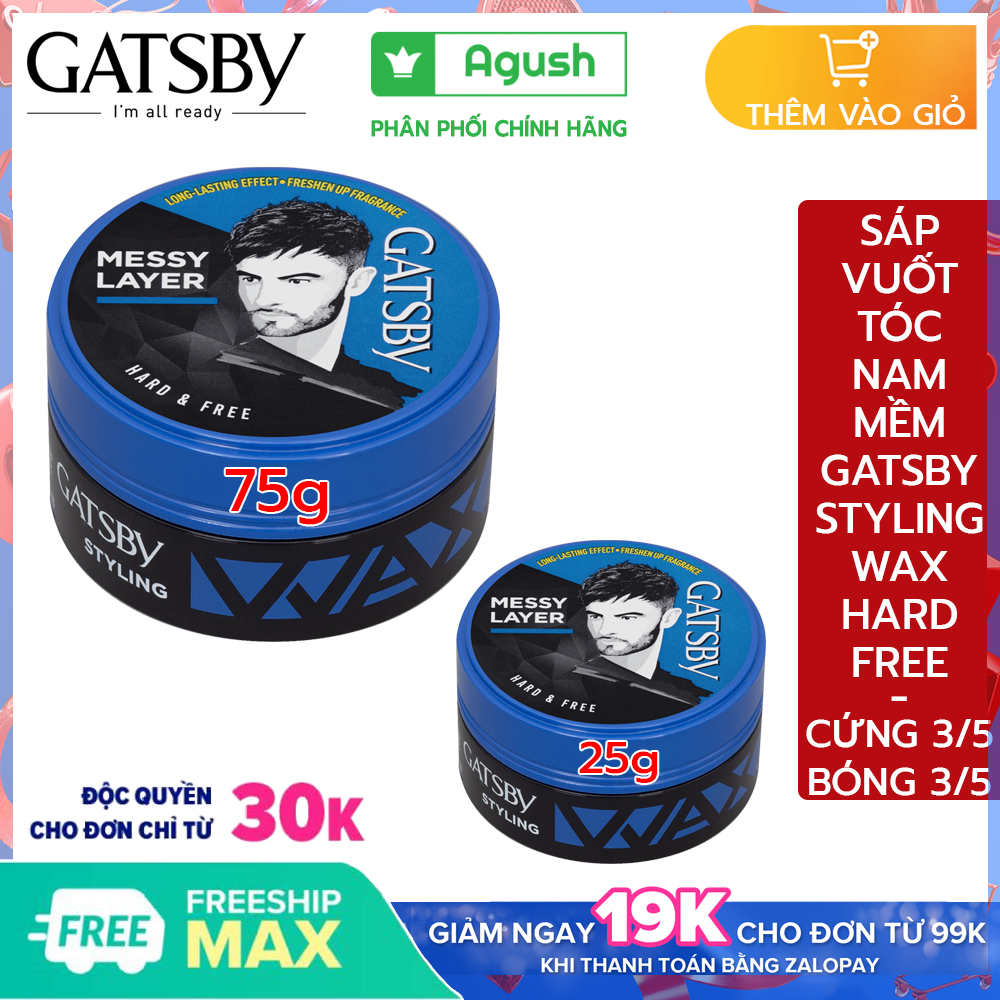 Sáp vuốt tóc nam nữ thơm tạo kiểu mềm giữ nếp chính hãng nhật bản Gatsby Styling Wax Hard & Free hộp to 75g, lọ nhỏ mini 25g màu xanh bôi tạo nếp tóc không cứng bóng mượt gốc nước không bết dính dễ gội rửa sạch giá rẻ