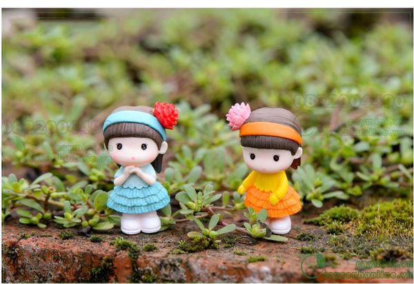 Cô bé bờm tóc dễ thương - Tượng mô hình người trang trí tiểu cảnh trang trí cây cảnh lưu niệm quà tặng