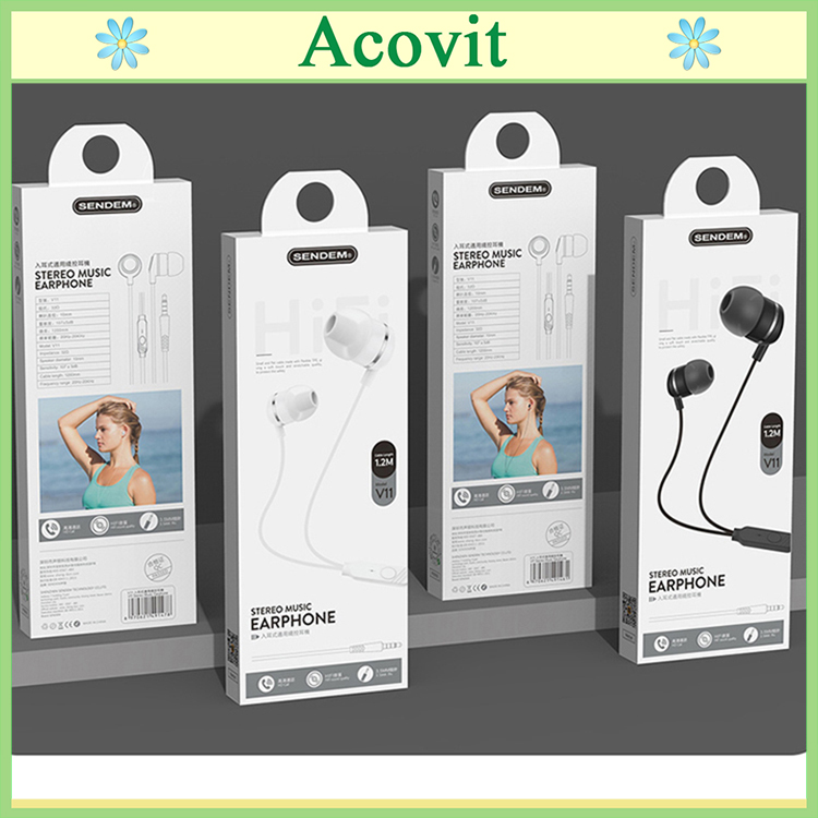 "Tai nghe nhét tai Sendem V11" Có Mic _jack 3.5 _ Phù hợp cho tất cả các dòng điện thoại Acovit
