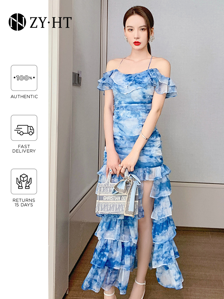 ZYHT eravogue đầm body một vai voan hoa váy dáng dài đầm bó sát Hàn Quốc đầm cô gái mũm mĩm đầm gợi cảm đầm dạ hội đầm trang trọng đầm đẹp đầm xòe đầm đi biển chân váy nữ 4957
