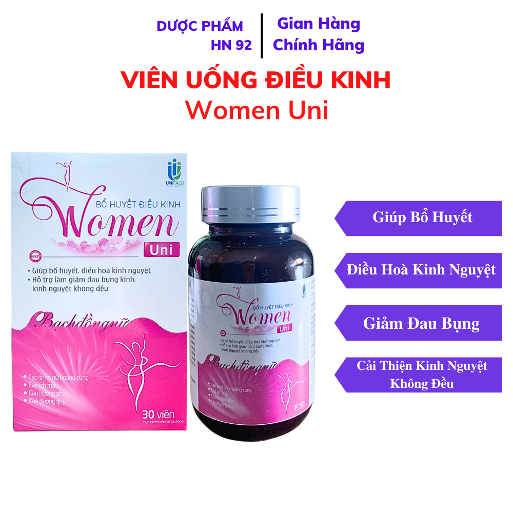 Viên Uống Điều Hoà Kinh Nguyệt Women Uni, Viên uống bổ huyết điều kinh, cải thiện kinh Duocphamhocngan