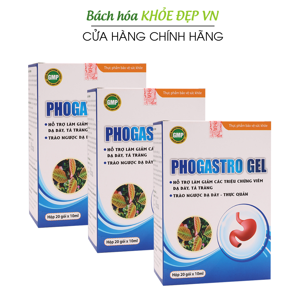 Combo 3 hộp Phogastro Gel giảm đau dạ dày, giảm trào ngược dạ dày, giảm viêm loét dạ dày, tá tràng - Hộp 20 gói x 6g