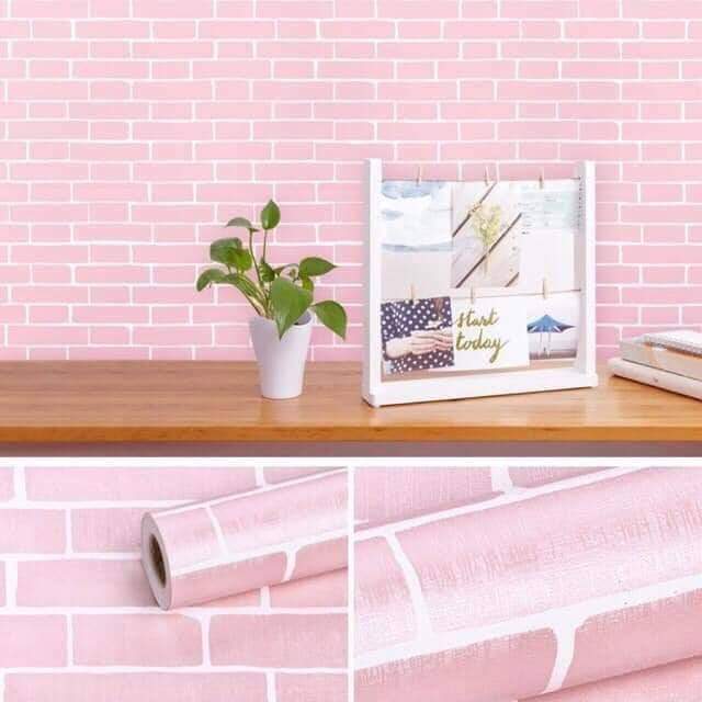 Cuộn 10Met giấy dán tường Giả Gạch Hồng (Khổ 10met x 0.45met) có sẵn keo