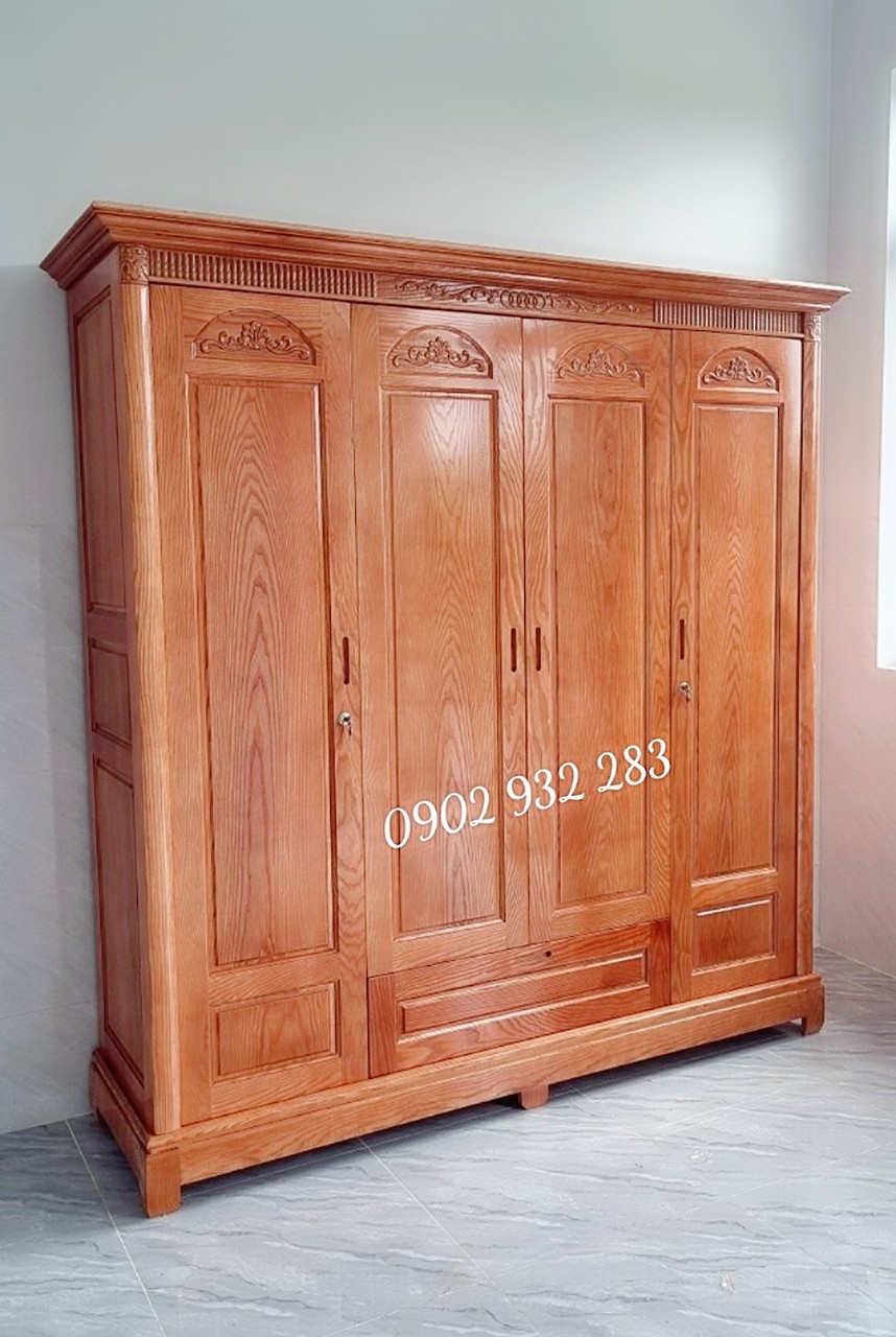 Tủ quần áo gỗ sồi tự nhiên 2m x 2m10 giá tại xưởng, miễn phí vận chuyển tại HCM