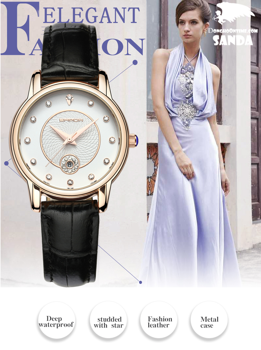 Đồng hồ nữ dây da sanda TREND đồng hồ kim thời trang cho phái đẹp