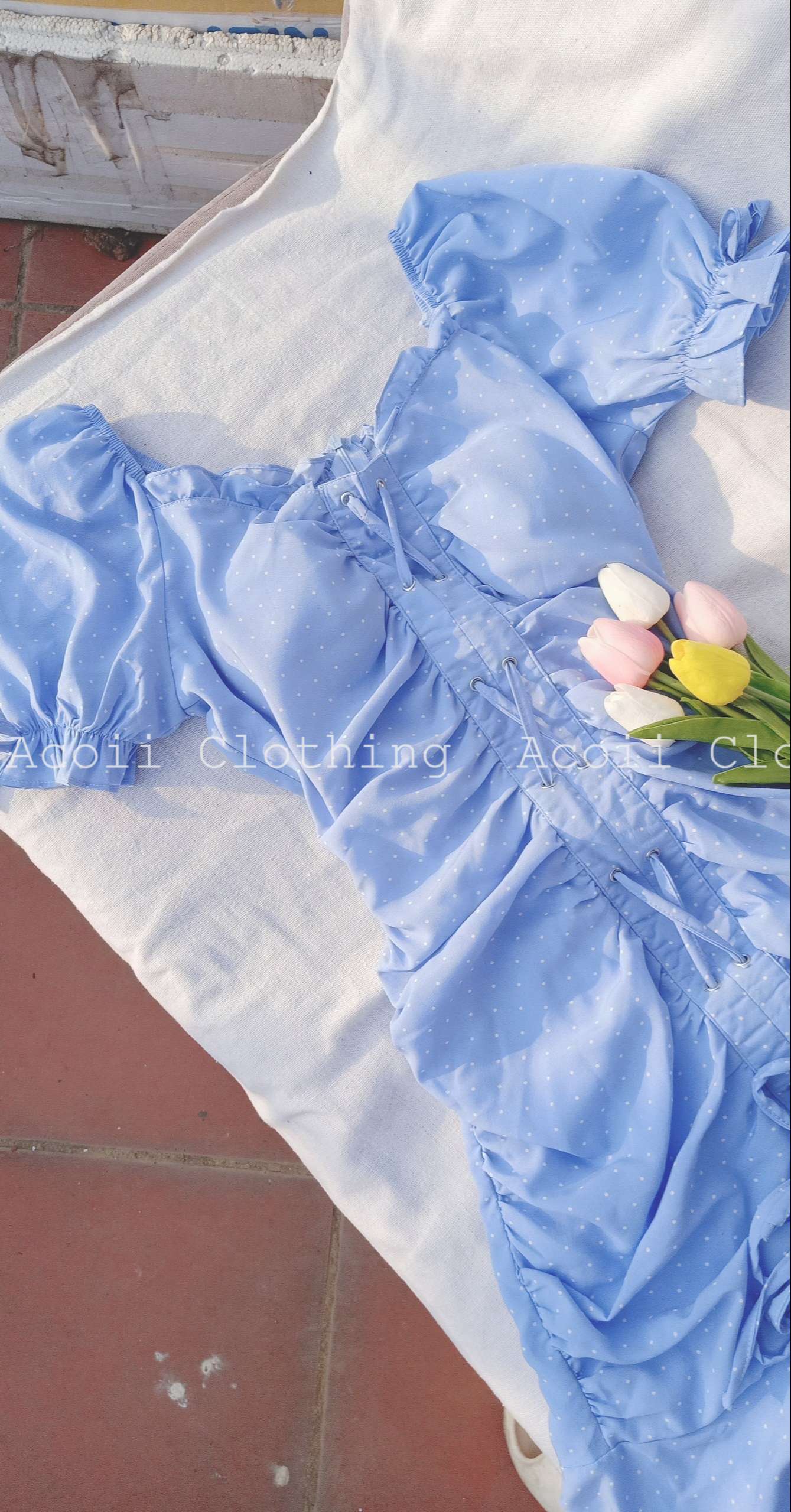 Váy mini nhún eo họa tiết chấm bi nhí PVN19