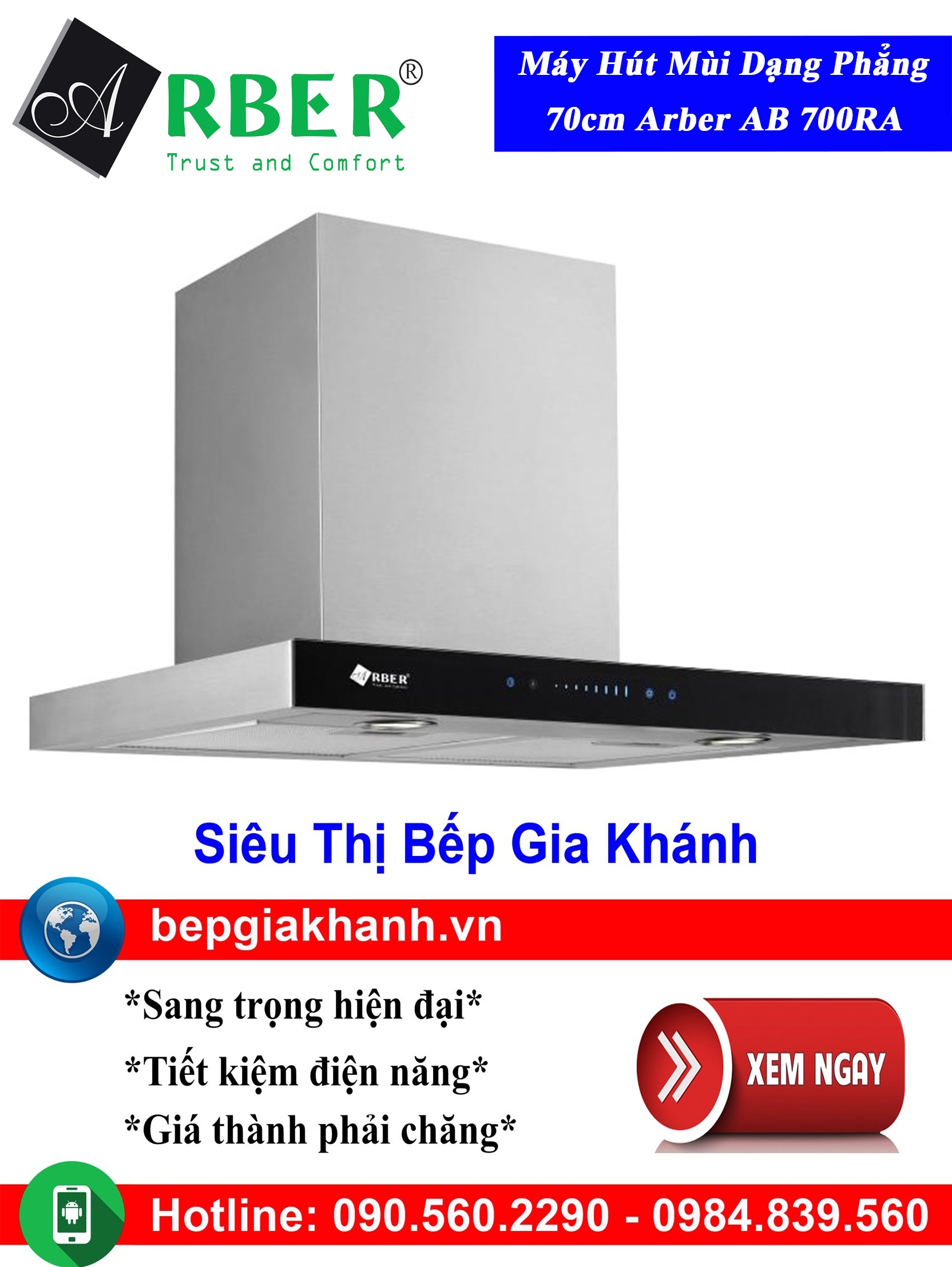 [HCM]Máy hút mùi dạng phẳng 70cm Arber AB 700RA, máy hút mùi nhà bếp, máy hút mùi bếp, máy hút mùi kính cong, máy hút mùi canzy, máy hút mùi mini, máy hút mùi âm trần, máy hút mùi electrolux, may hut mui
