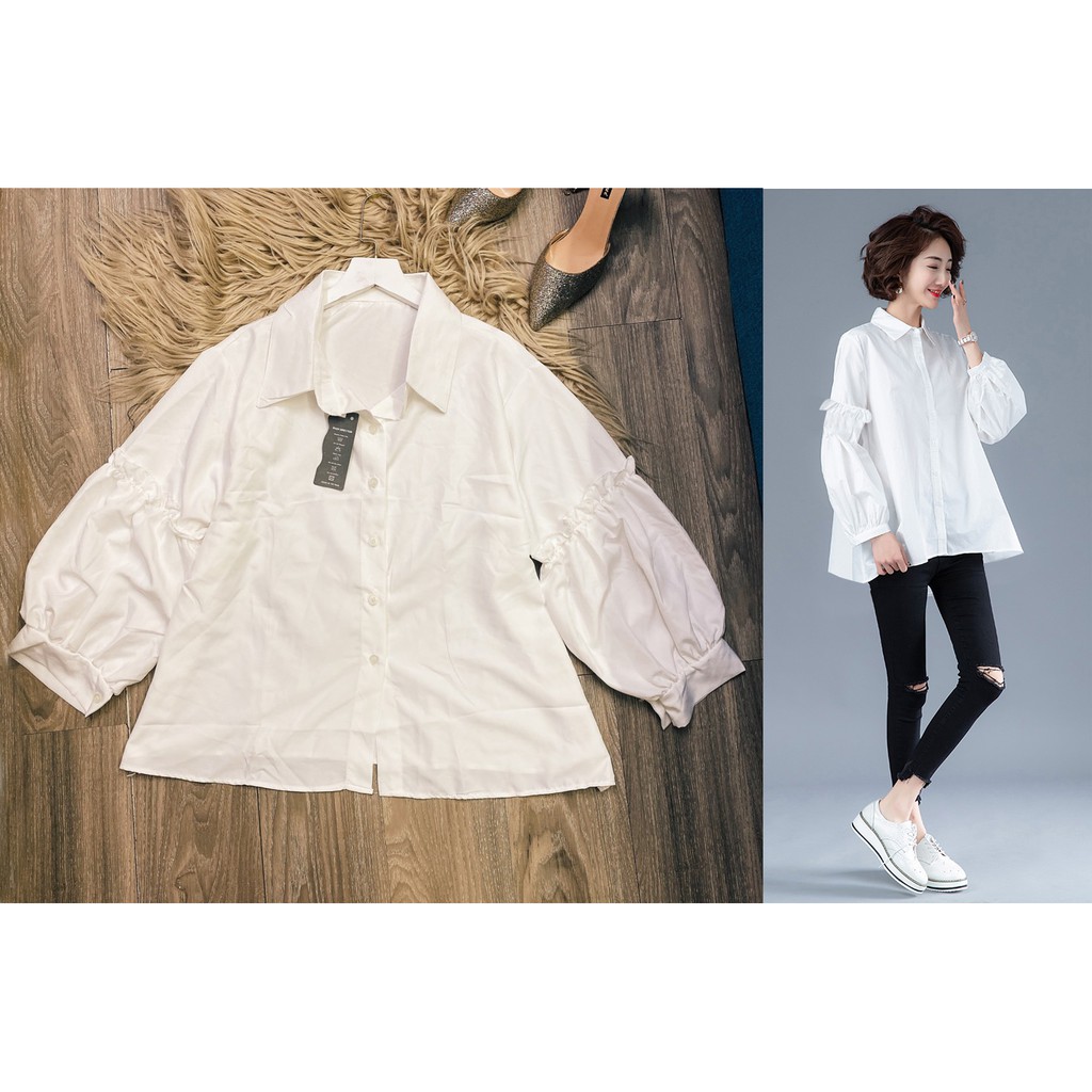 Áo sơ mi ulzzang tay bồng bigsize 2 màu đen trắng