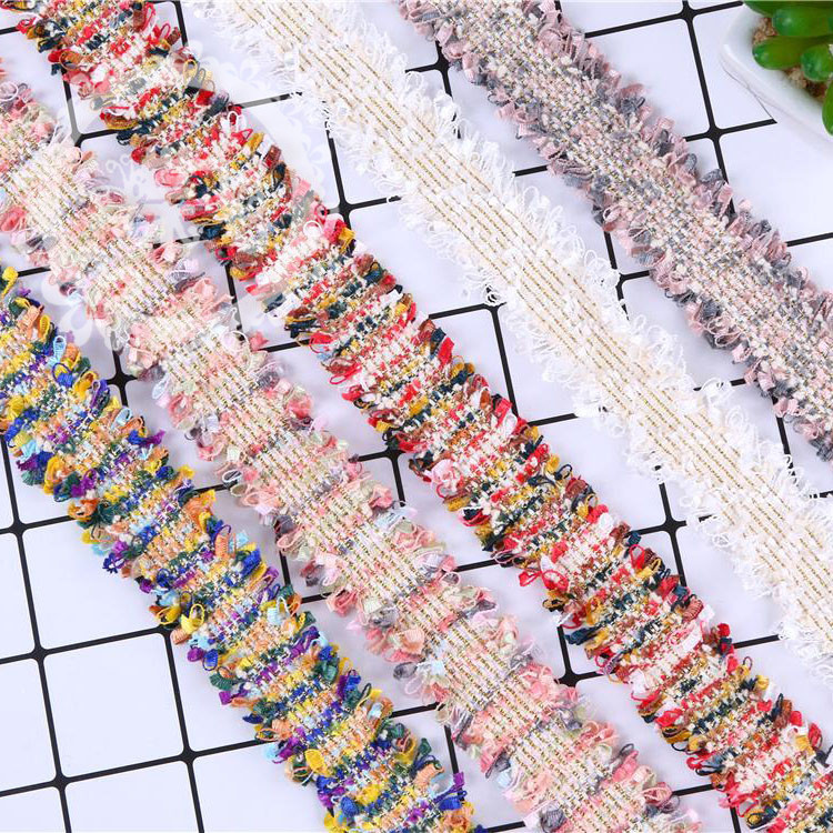 [COD] Tại Chỗ 3.5CM Màu Sắc Jacquard Một Bên Râu Gió Thơm Nhỏ VảI Hàn Quốc Dây Vải Nhập Khẩu Hàn Quốc Mẫu Mới