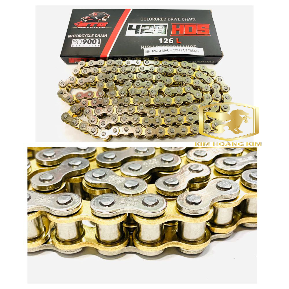 Sên STB 9ly 126L HDS Trắng Vàng con Lăn Trắng gắn xe máy WINNER,EXCITER,Sonic ,wave,sirius