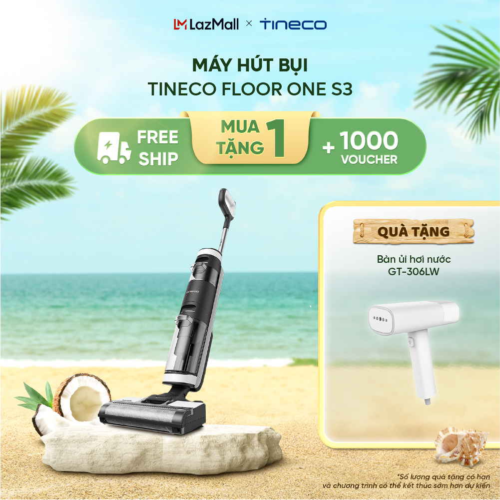 Máy hút bụi Tineco Floor One S3 - Hút bụi và lau sàn -Tặng kèm nước lau sàn Tineco 330ml - Tự động giặt giẻ - Xử lý khô hoặc ướt - Bản Quốc Tế