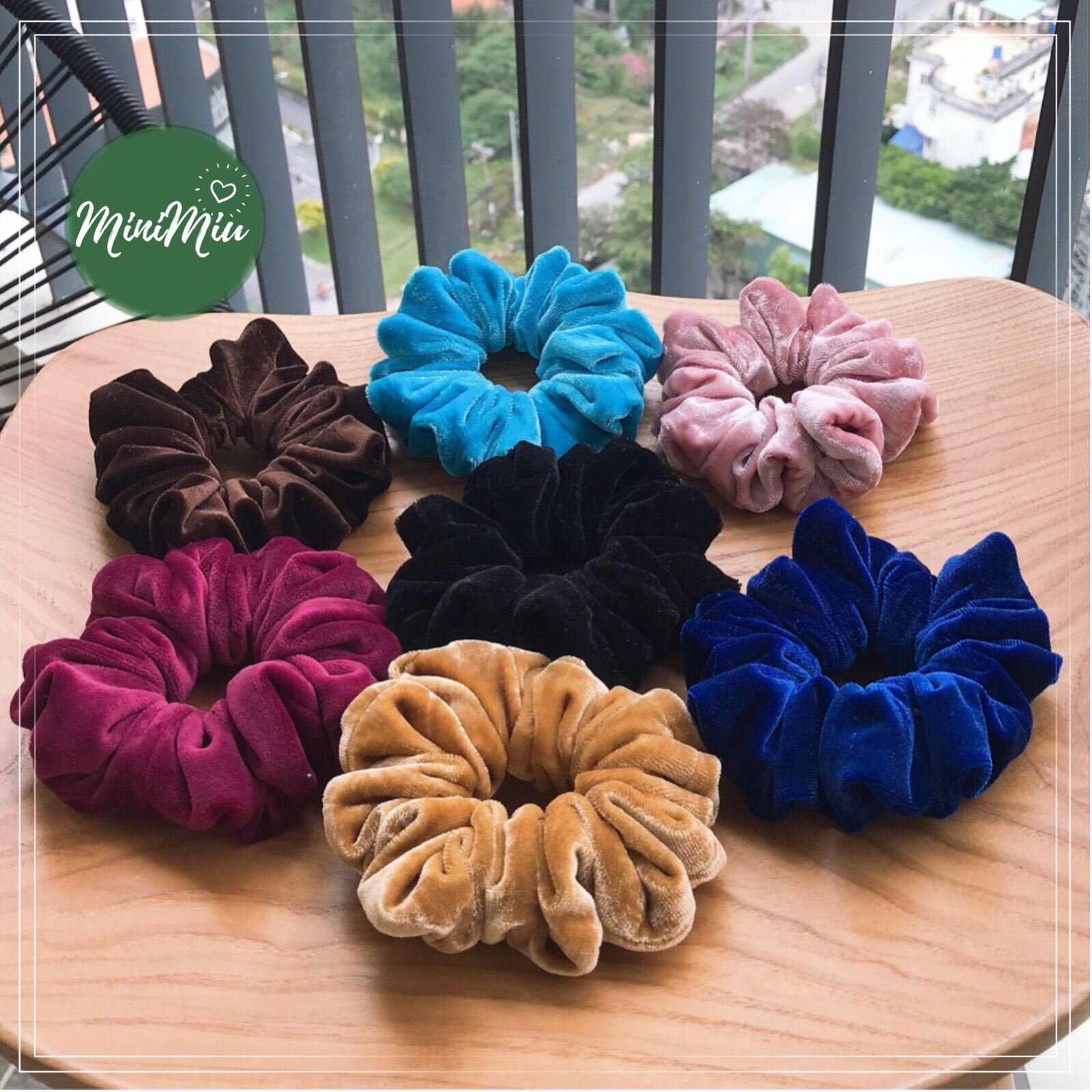 [VELVET] Dây cột tóc nữ Scrunchies trơn SIZE MEDIUM vải nhung mềm mịn, đồ buộc tóc nhung bản 4CM độ nhún dày- Minimiu