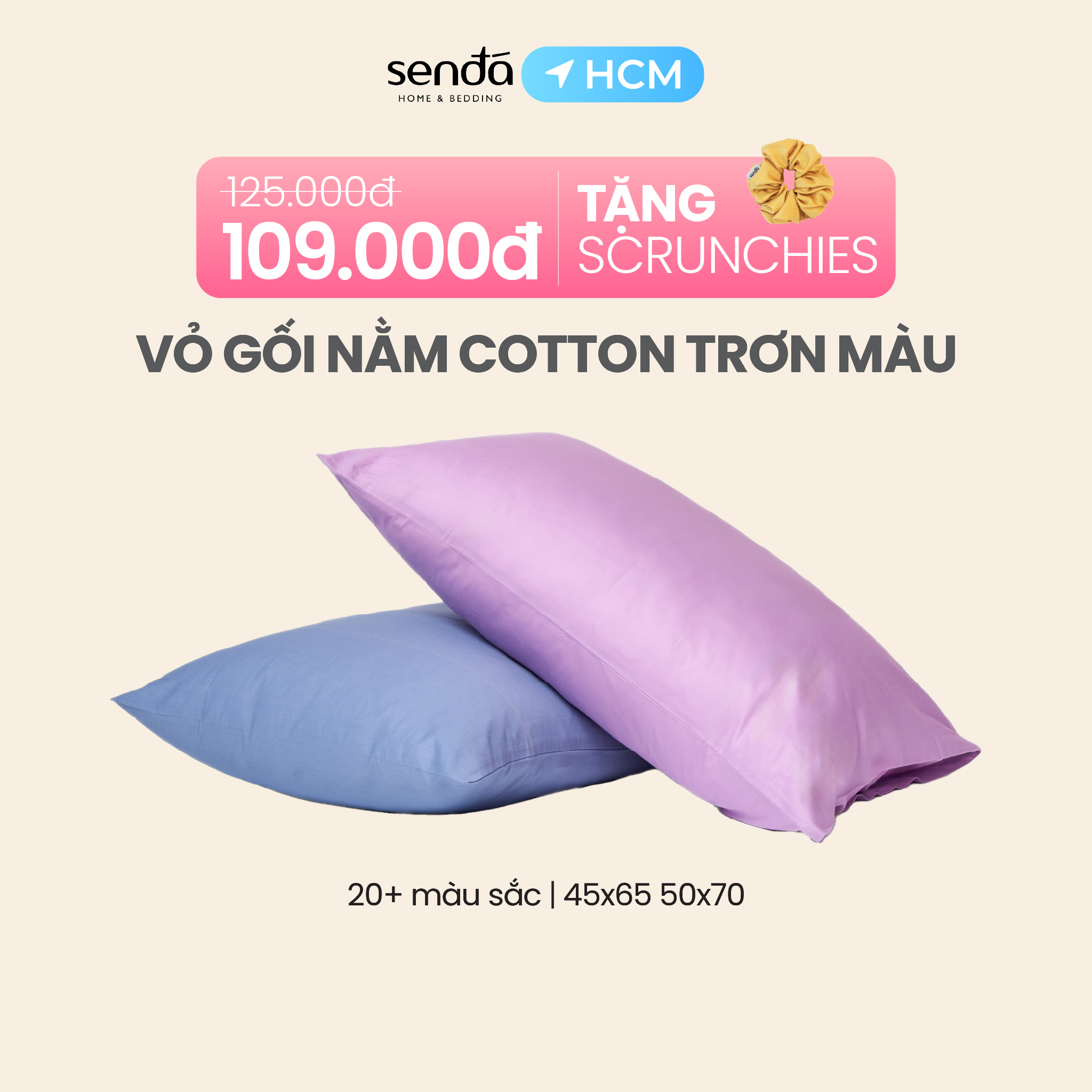 Vỏ gối Cotton Twill Hàn Quốc 50x70 45x65 cm Sen Đá Bedding trơn màu, bao áo gối nằm cotton 40s thô lụa cao cấp