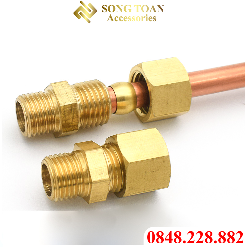 Đầu nối thẳng hạt bắp, Nối thẳng côn lõm hạt bắp kết nối ồng đồng (Compression Male Connector) Côn lõm NPT