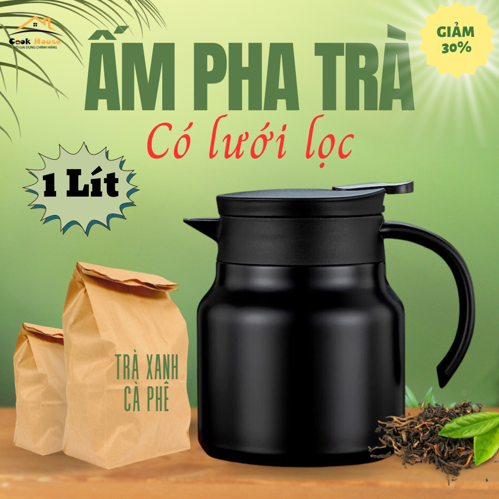 BÌNH PHA TRÀ GIỮ NHIỆT CÓ LƯỚI LỌC TRÀ BẰNG INOX 304 CAO CẤP DUNG TÍCH 1 LÍT - ẤM PHA TRÀ CÀ PHÊ GIỮ NHIỆT SUỐT 12 GIỜ - PHÍCH ĐỰNG NƯỚC HÃM TRÀ LỌC TRÀ LÕI INOX 304 KHÔNG GỈ