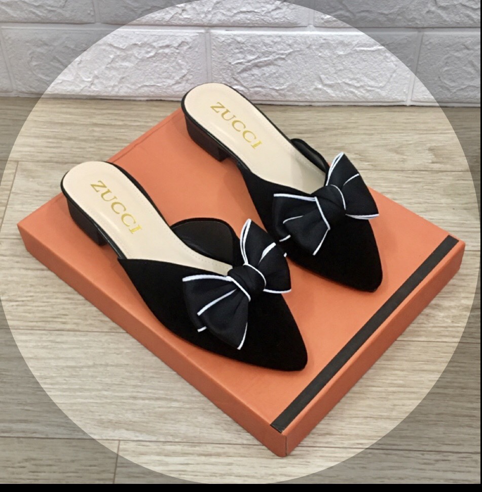 Dép sục nữ phối nơ vải to điệu đà êm chân