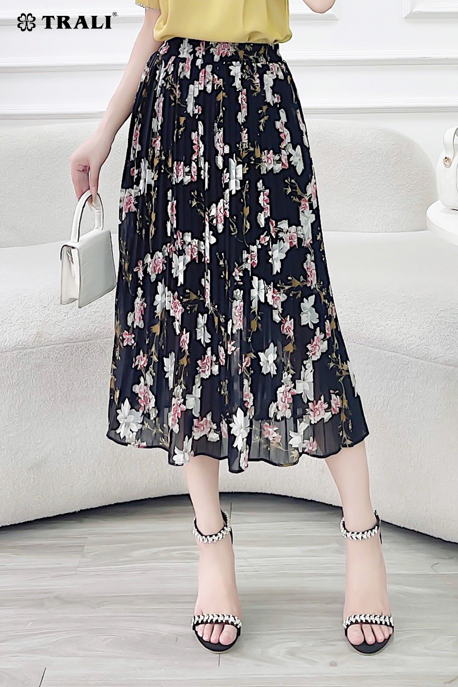 Chân váy nữ trali 23302 màu đen hoa hồng - freesize
