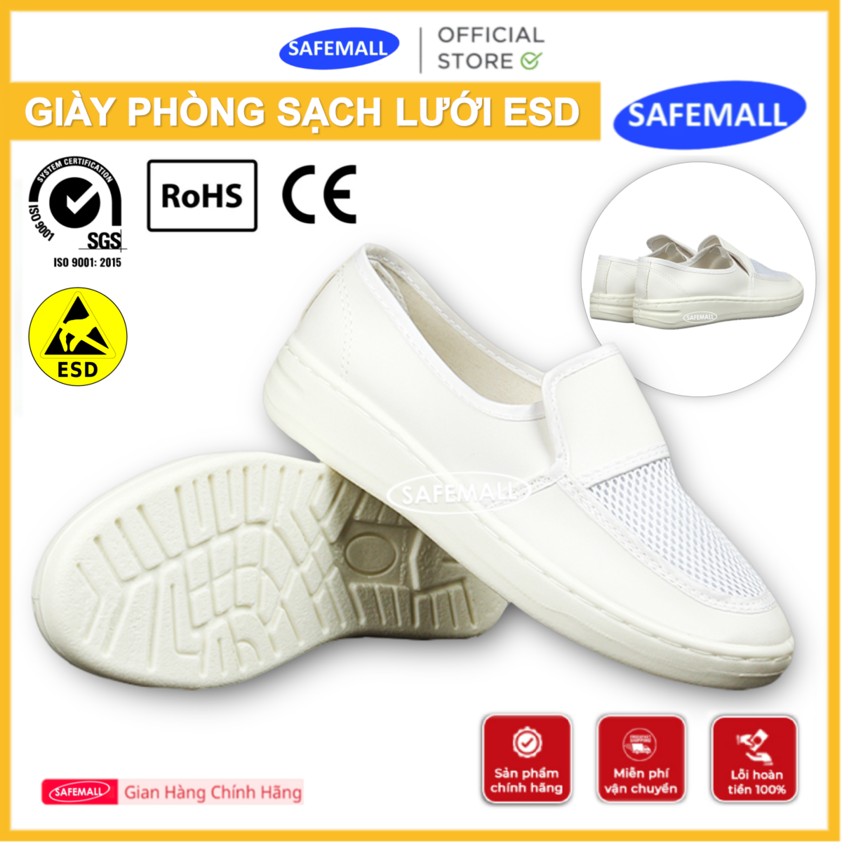 Giày Phòng Sạch Chống Tĩnh Điện ESD Mặt Lưới , Giày Bảo Hộ Phòng Sạch Cao Cấp Bền Đẹp Chất Lượng Cao Dùng Trong Công Nghiệp Điện Tử - SAFEMALL Chính Hãng