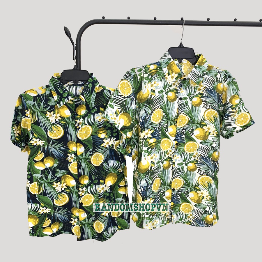 Áo sơ mi hawaii đi biển họa tiết trái chanh thích hợp làm áo nhóm đi biển, đồng phục đi biển