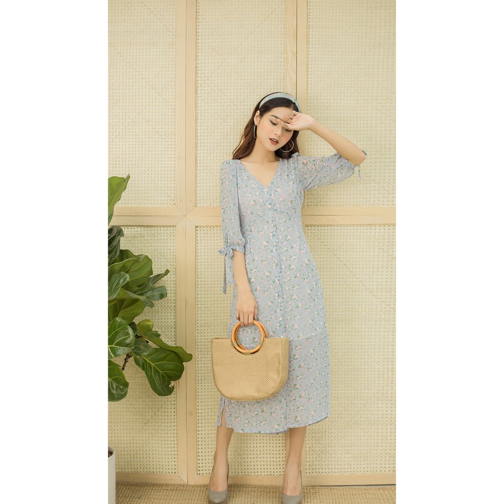 G beauty đầm maxi hoa dáng dài xanh dương