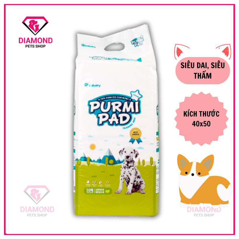 Bỉm vệ sinh cho chó purmi pad “siêu dai, siêu thấm” 50 miếng - hàng nội địa hàn quốc