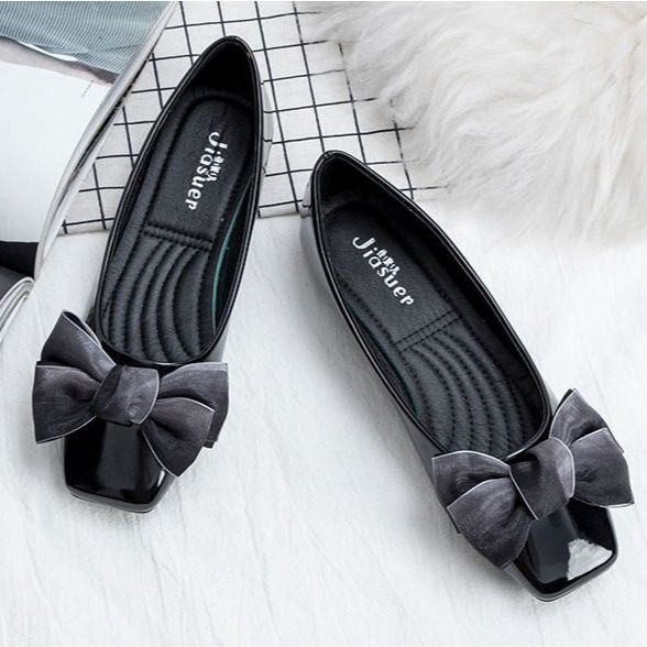 Giày búp bê mũi vuông nơ trước siêu xinh. Giày bệt nữ thời trang phong cách.