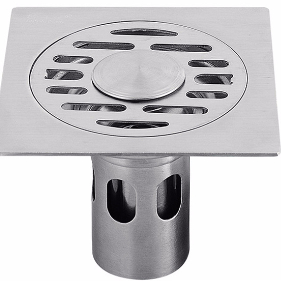 Phễu thoát sàn ngăn mùi Inox 304 kích thước 10*10cm có lỗ thoát nước máy giặt