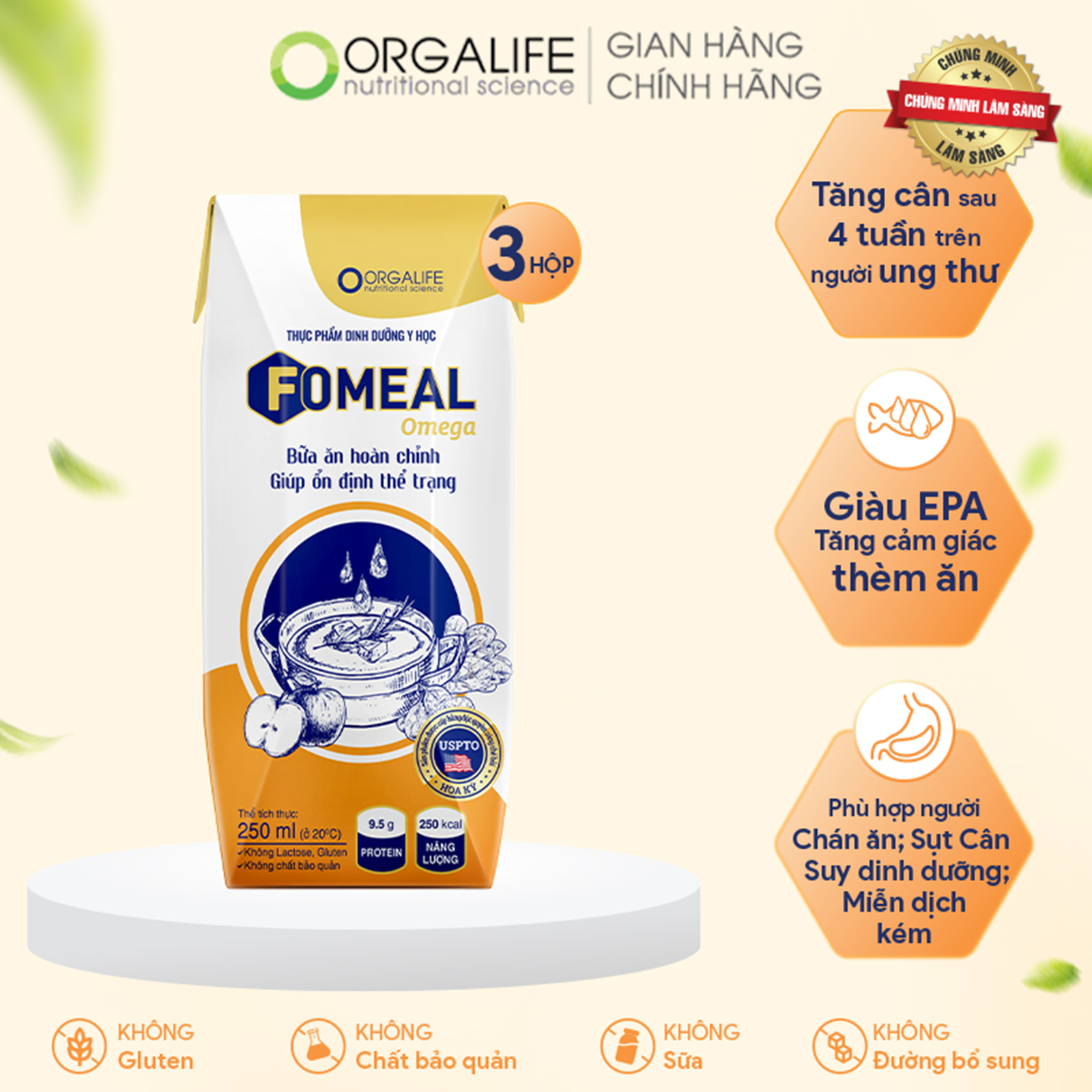 FOMEAL OMEGA – Soup Uống Dinh Dưỡng Thay Thế Bữa Ăn Phục Hồi Sức Khỏe – Lốc 3 Hộp x 250ML