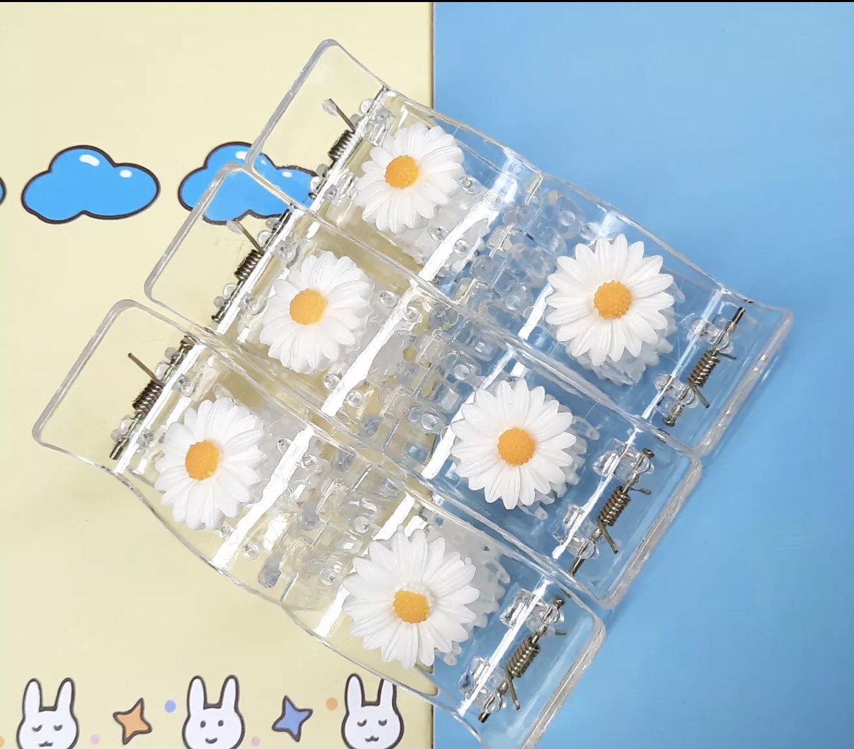 Nguyên Bộ 5 Kẹp Càng Cua ( Gấp Tóc ) 5 Răng Trong Suốt Đính Hoa Cúc PKHN0067A
