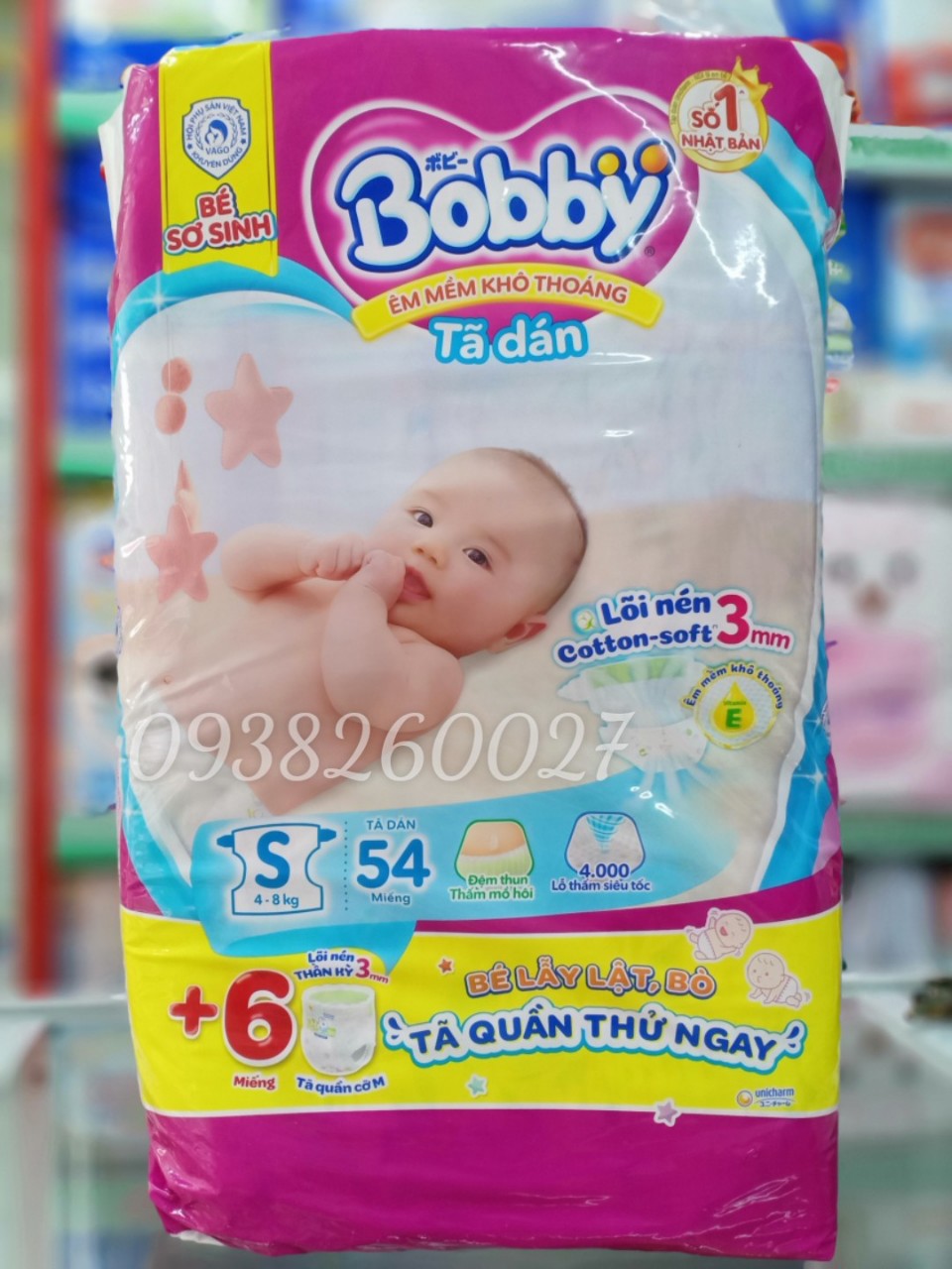 Tã dán sơ sinh Bobby size S54+4 miếng (4 - 8kg)