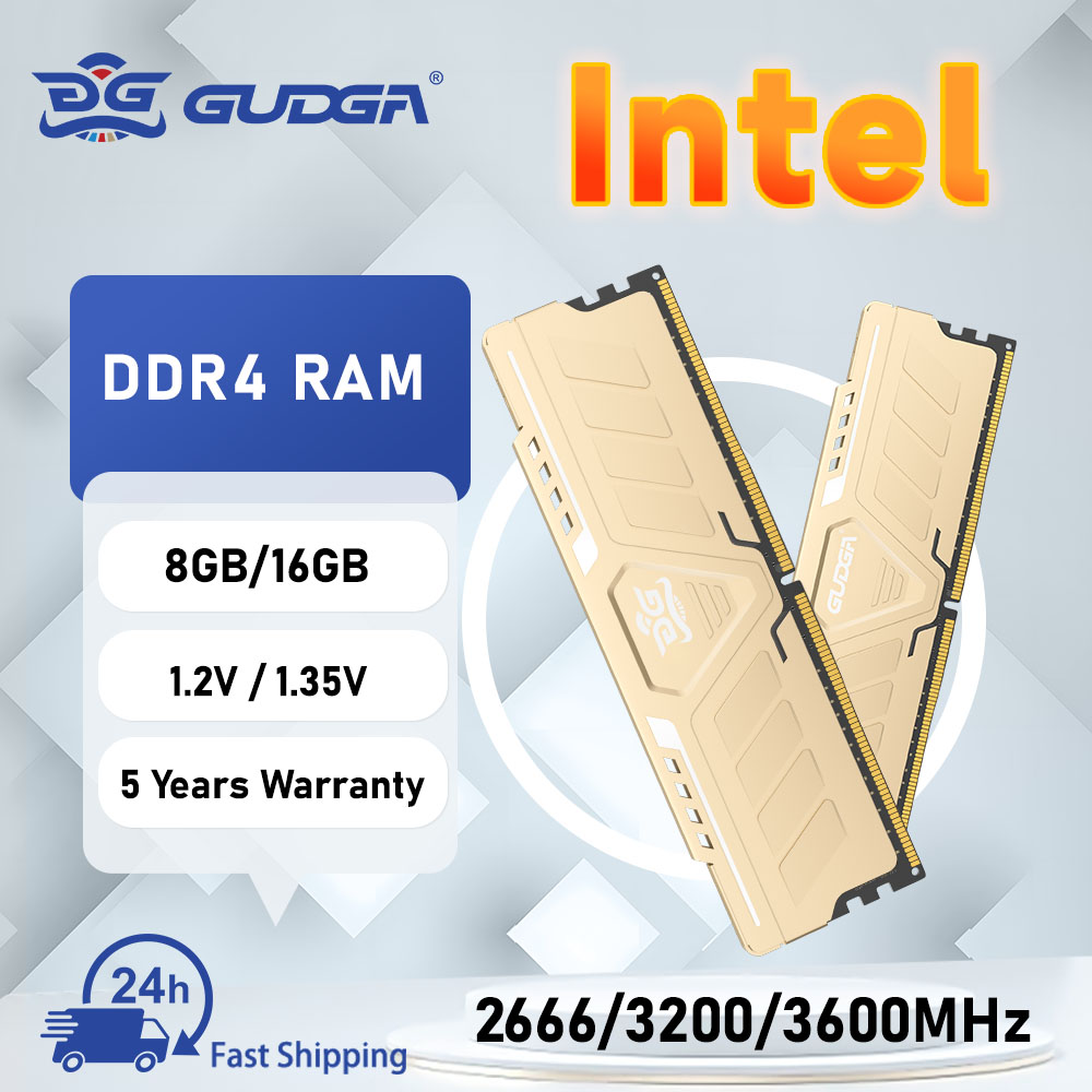 GUDGA DDR4 8GB 16GB Bộ nhớ máy tính để bàn DDR4 3600/3200/2666 có tản nhiệt DDR4 3200MHz DIMM có tản nhiệt Thanh chuyên dụng Intel cho PC