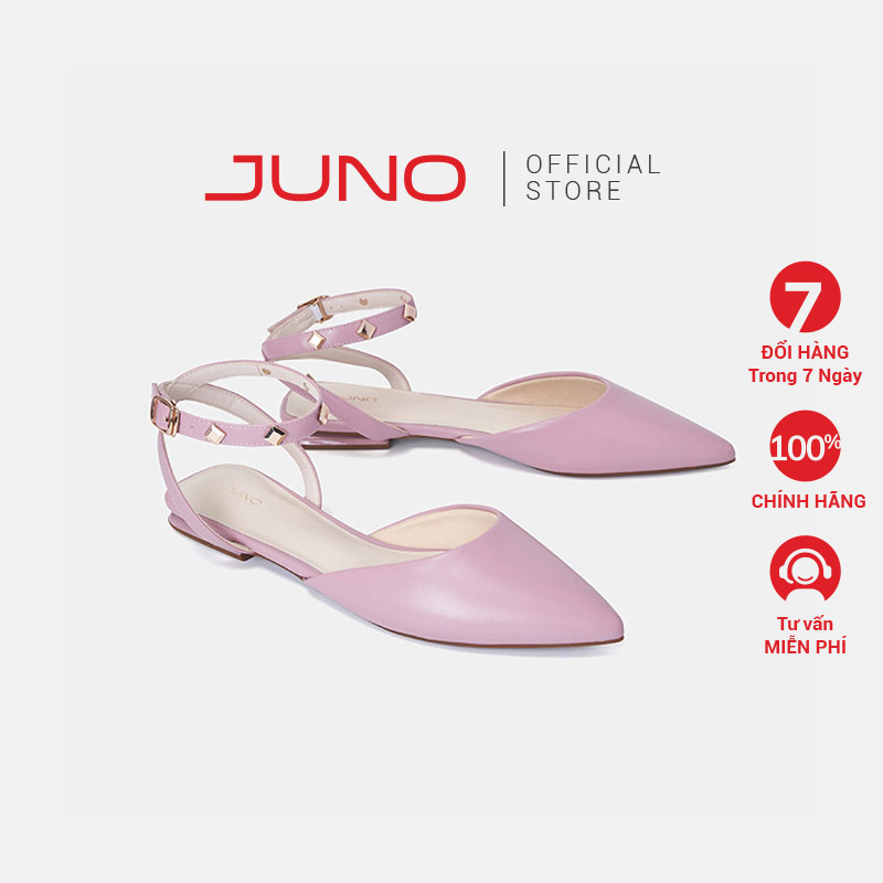 Giày búp bê nữ 3cm thời trang juno mũi nhọn quai đính trang trí bb03108