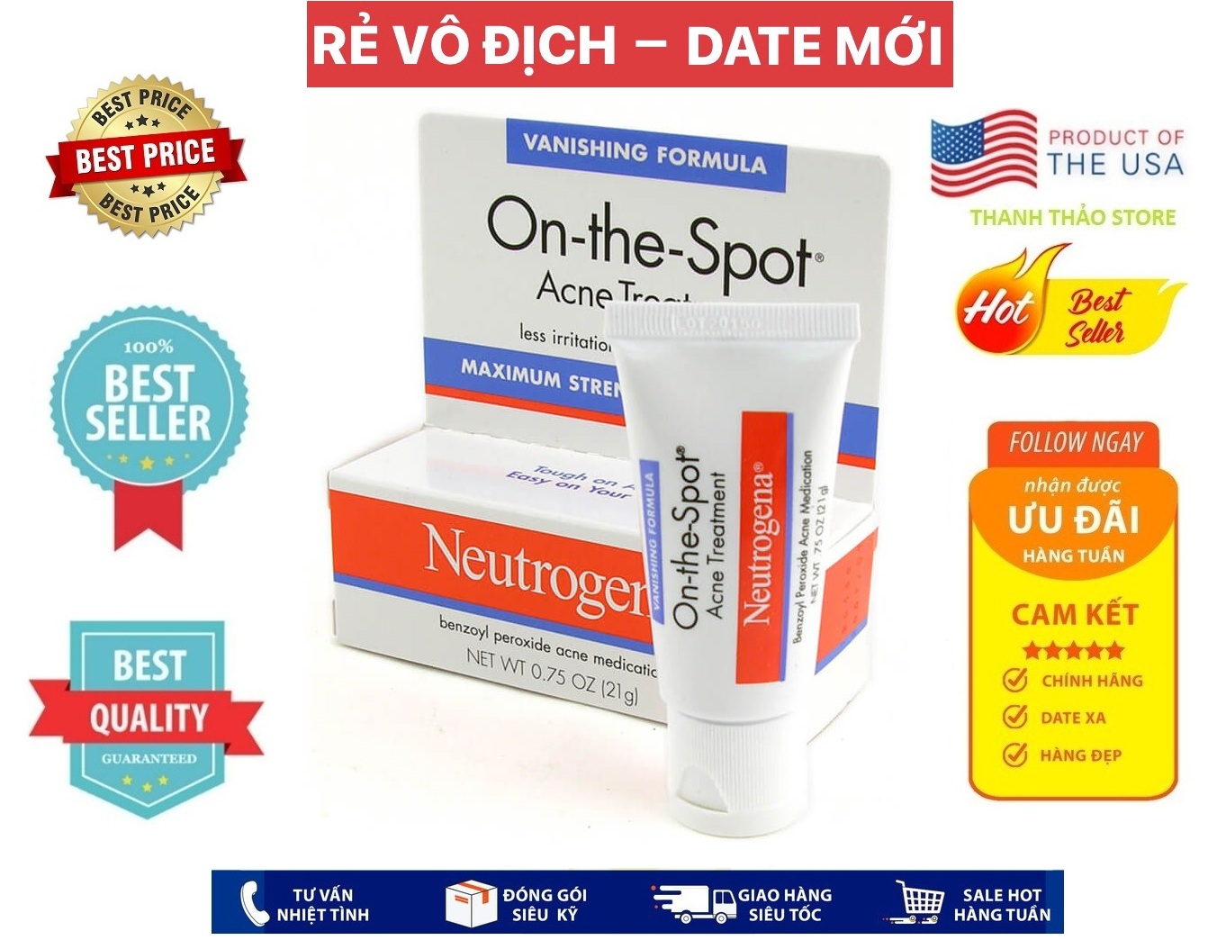 [USA Official] Kem mụn Neutrogena On The Spot Acne Treatment 21g