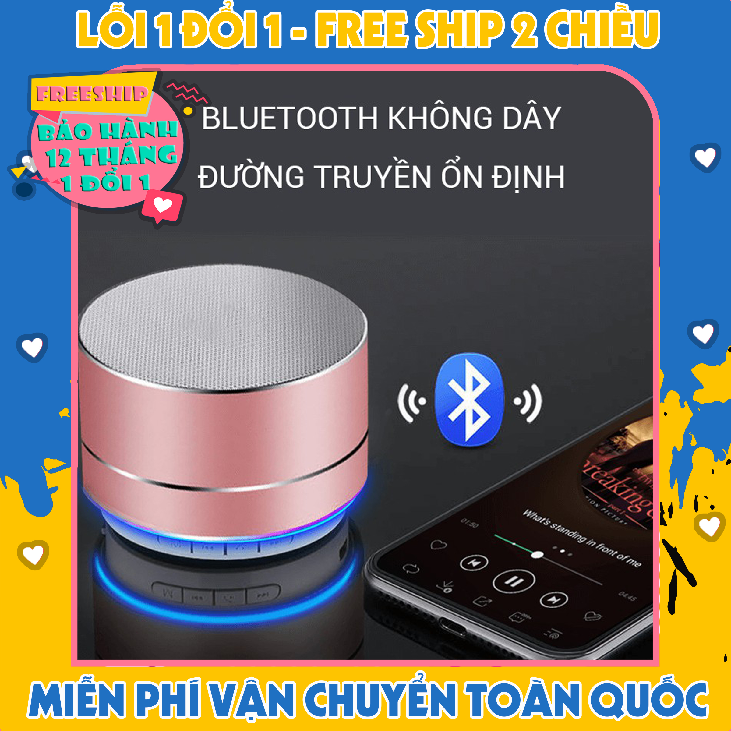 Loa bluetooth mini vỏ nhôm A10 Âm thanh to, bass chắc có đèn led theo nhạc