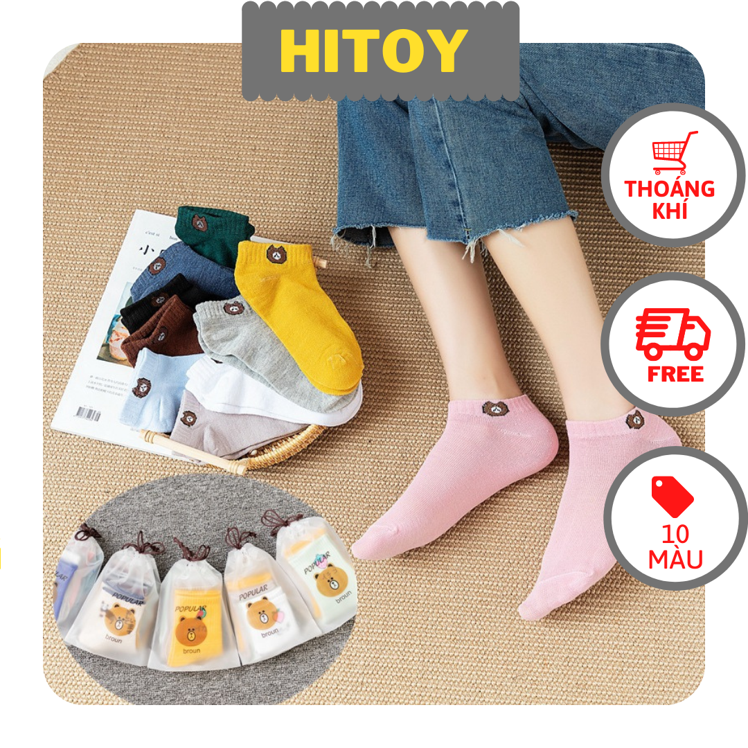 Tất gấu set 10 đôi kèm túi gấu quai rút xinh xắn