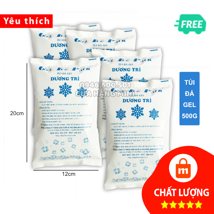 Combo 5 túi đá gel đá khô 500g giữ lạnh bảo quản thực phẩm, sữa, socola