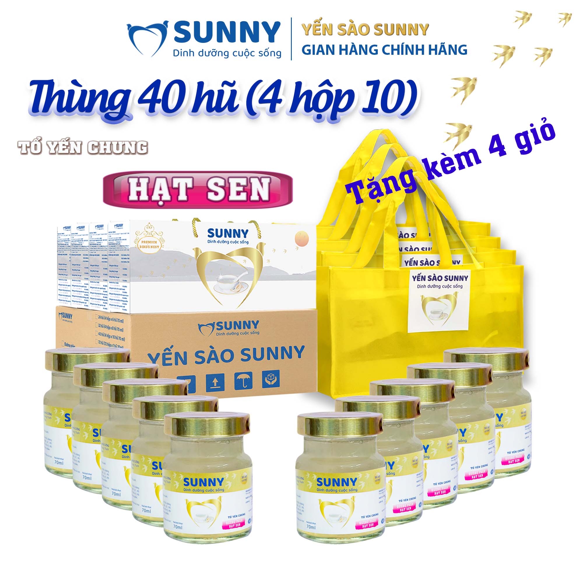 Thùng 40 hũ yến sào sunny hạt sen - yến sào khánh hòa chưng sẳn