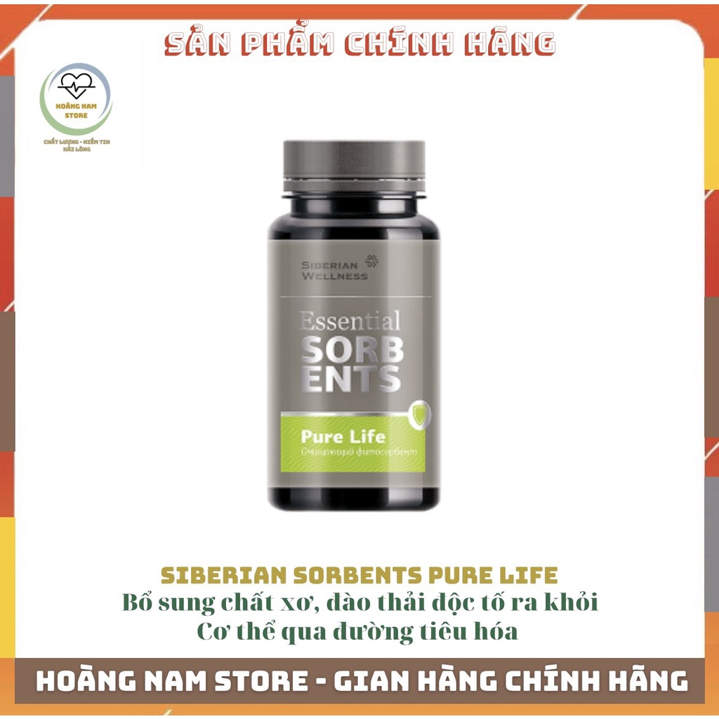 Thực phẩm Siberian Essential Sorbents Pure Life, bổ sung chất xơ, giúp nhuận tràng, tốt cho hệ tiêu hóa, chai 80g