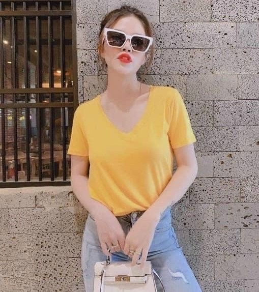 Áo Thun Trơn Cổ Tim Nhiều Màu, Áo Thun Giấy Cổ Tim, Áo Phông Cổ Tim Chất Cotton Mát Mịn A2112