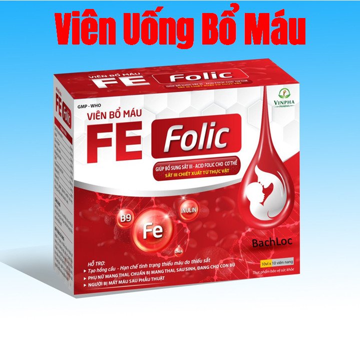 Viên uống Bổ máu Fe Folic Hỗ trợ giảm nguy cơ thiếu máu do thiếu sắt. Bổ sung sắt và acid folic cho cơ thể