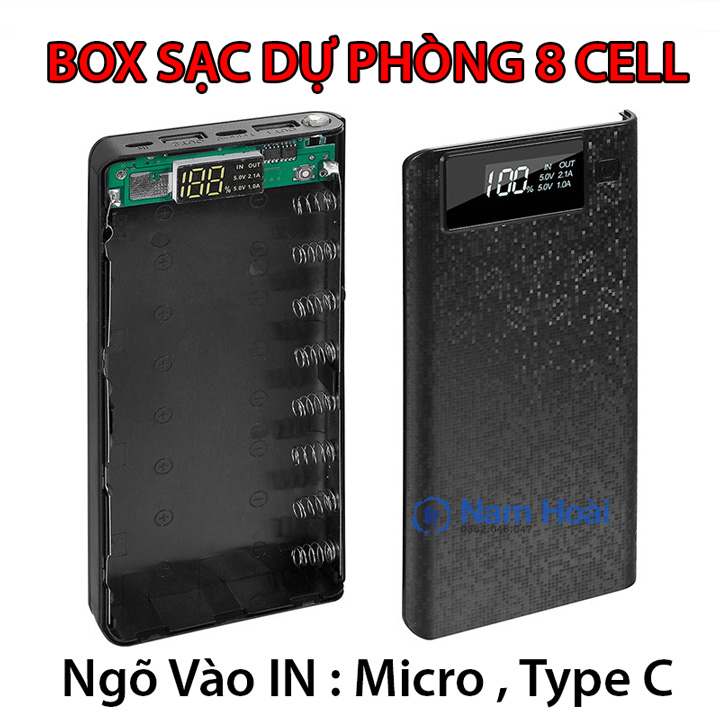 Mạch Sạc dự phòng 5V2.4A + Box 8 cell pin 18650 Q8 - KHÔNG CÓ PIN