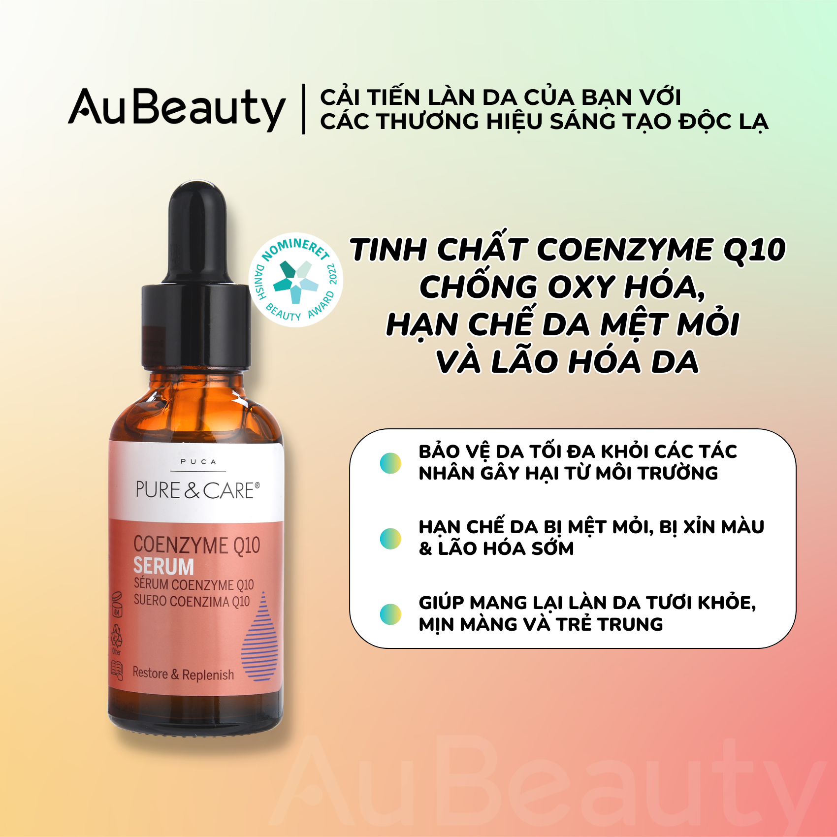 Tinh chất coenzyme q10 chống oxy hóa, hạn chế tình trạng mệt mỏi và lão hóa da | puca - pure & care serum coenzyme q10