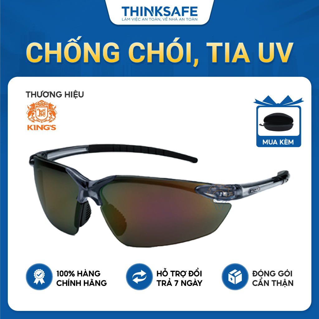 Kính bảo hộ Kings KY717 màu đen tráng bạc ánh đỏ Chống chói Chống bụi Chống tia UV, chống mờ sương - Thinksafe