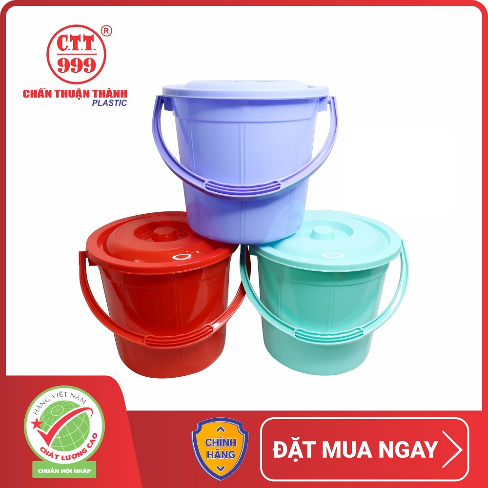 Combo 3 xô nhựa có nắp Chấn Thuận Thành 12L nhiều màu, đựng nước - hàng Việt Nam Chất Lượng Cao XO12L20-CN-3