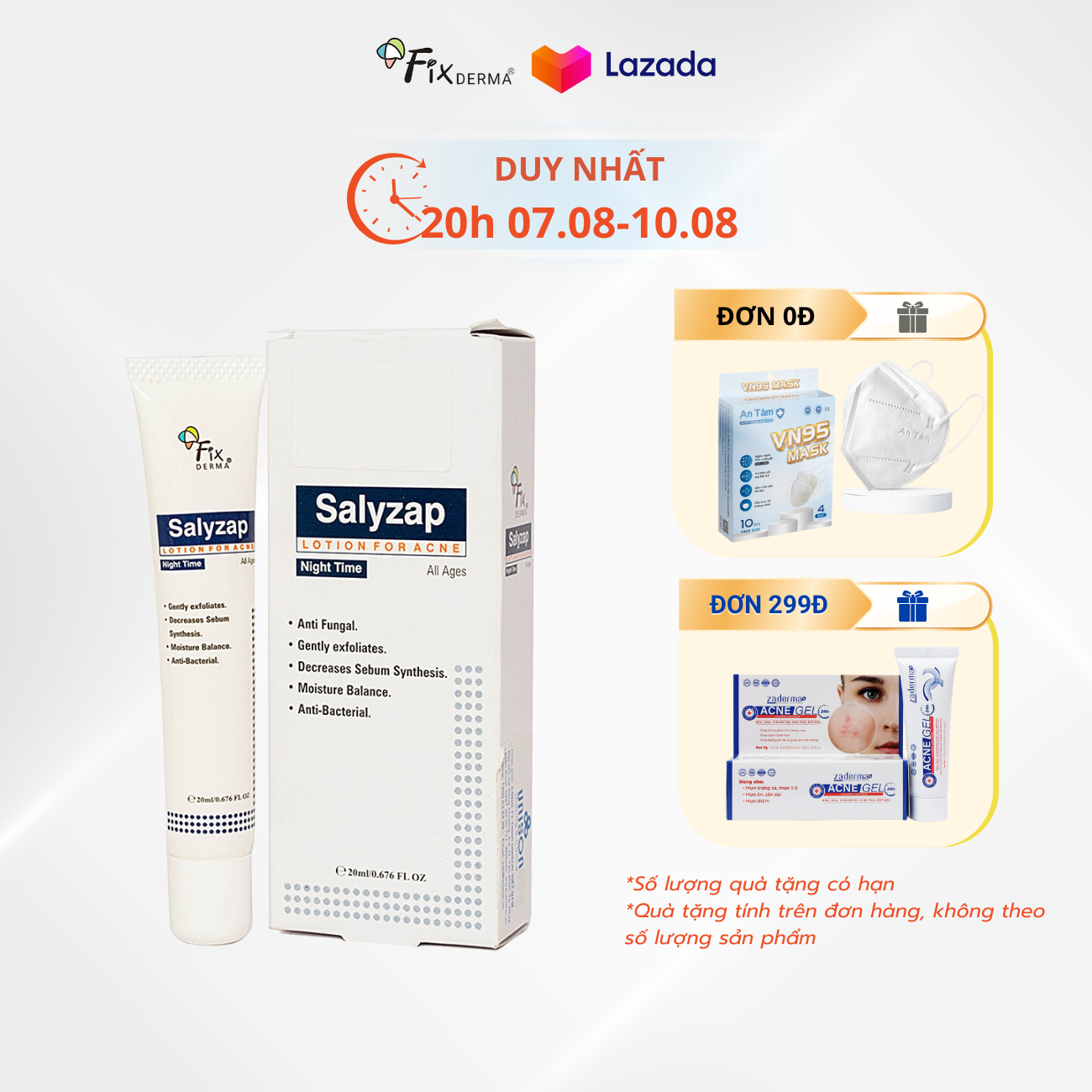 Lotion Giảm Mụn Fixderma Salyzap Lotion For Acne (Dùng ban đêm) (20ml): Giảm nhanh mụn cũ ngắn hình thành mụn mới, kháng khuẩn, se khít lỗ chân lông, dưỡng ẩm. Sản phẩm uy tín được các bác sĩ da liễu tin dùng Fixderma Việt Nam