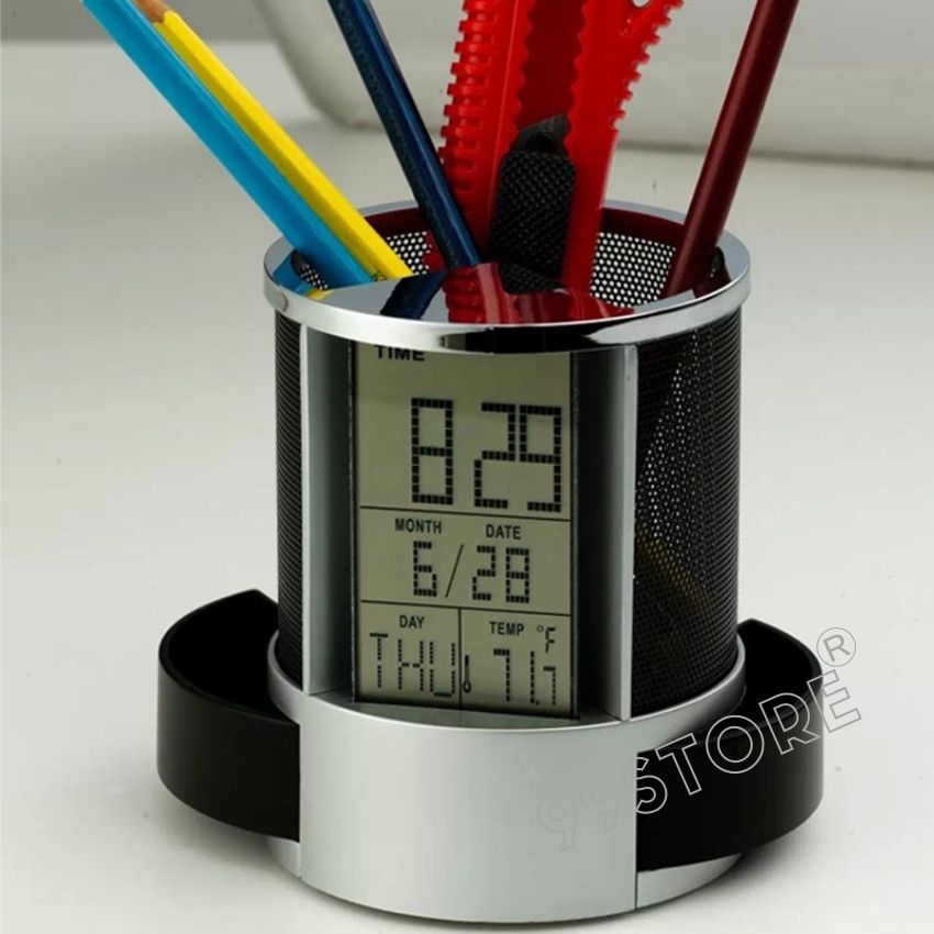[BÁO THỨC + NHIỆT ĐỘ+ HẸN GIỜ] Hộp bút để bàn đa năng tích hợp tính năng đồng hồ, báo thức, nhiệt độ hẹn giờ tiện ích sang trọng cho bàn làm việc