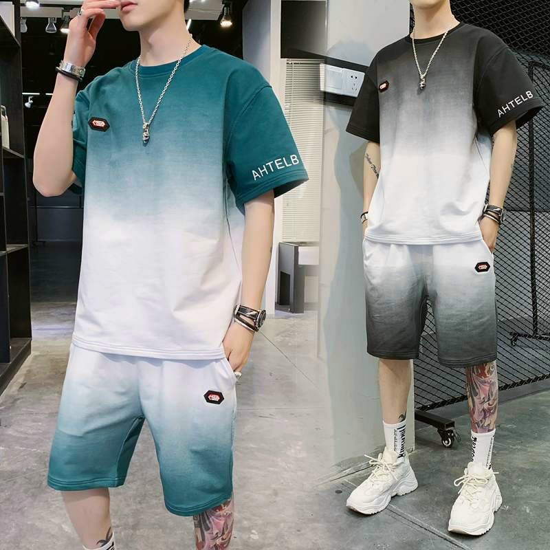 [HCM]Bộ Quần Áo Thun Thể Thao Nam Mùa Hè Ngắn Tay AHTELB Phối Màu Loang Dáng Hiphop Trẻ Trung Sành Điệu -ĐT